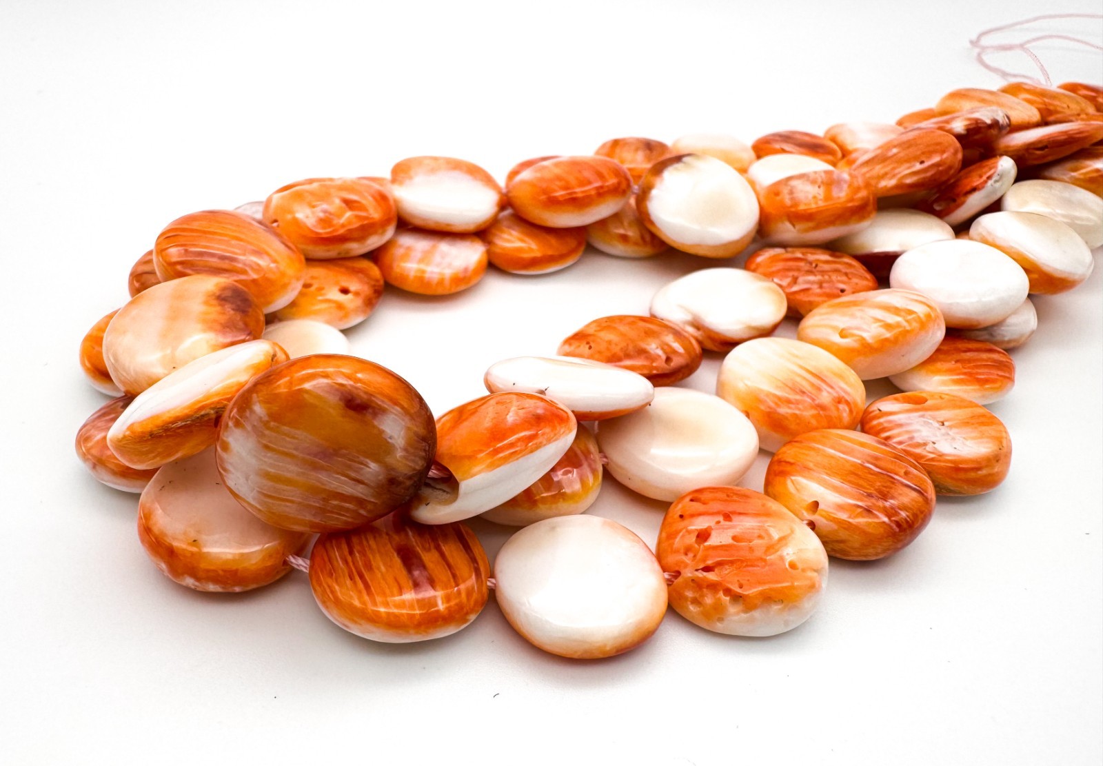 Natural Orange White Spiny Oyster Shell Flat Round Coin Gemstone Beads SO1