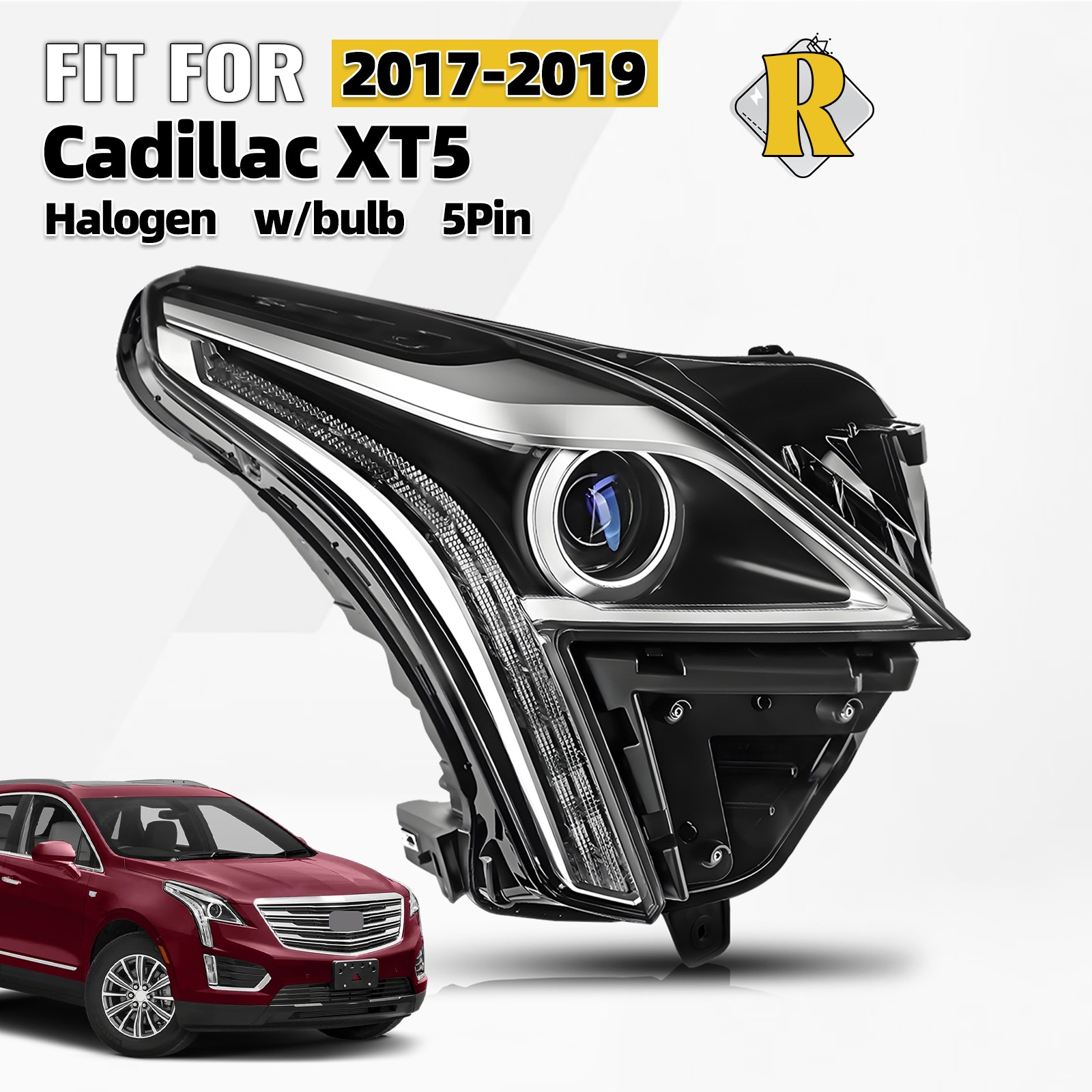 For 2017 2018 2019 Cadillac XT5 Halogen Headlight with Bulb Right Passenger Side