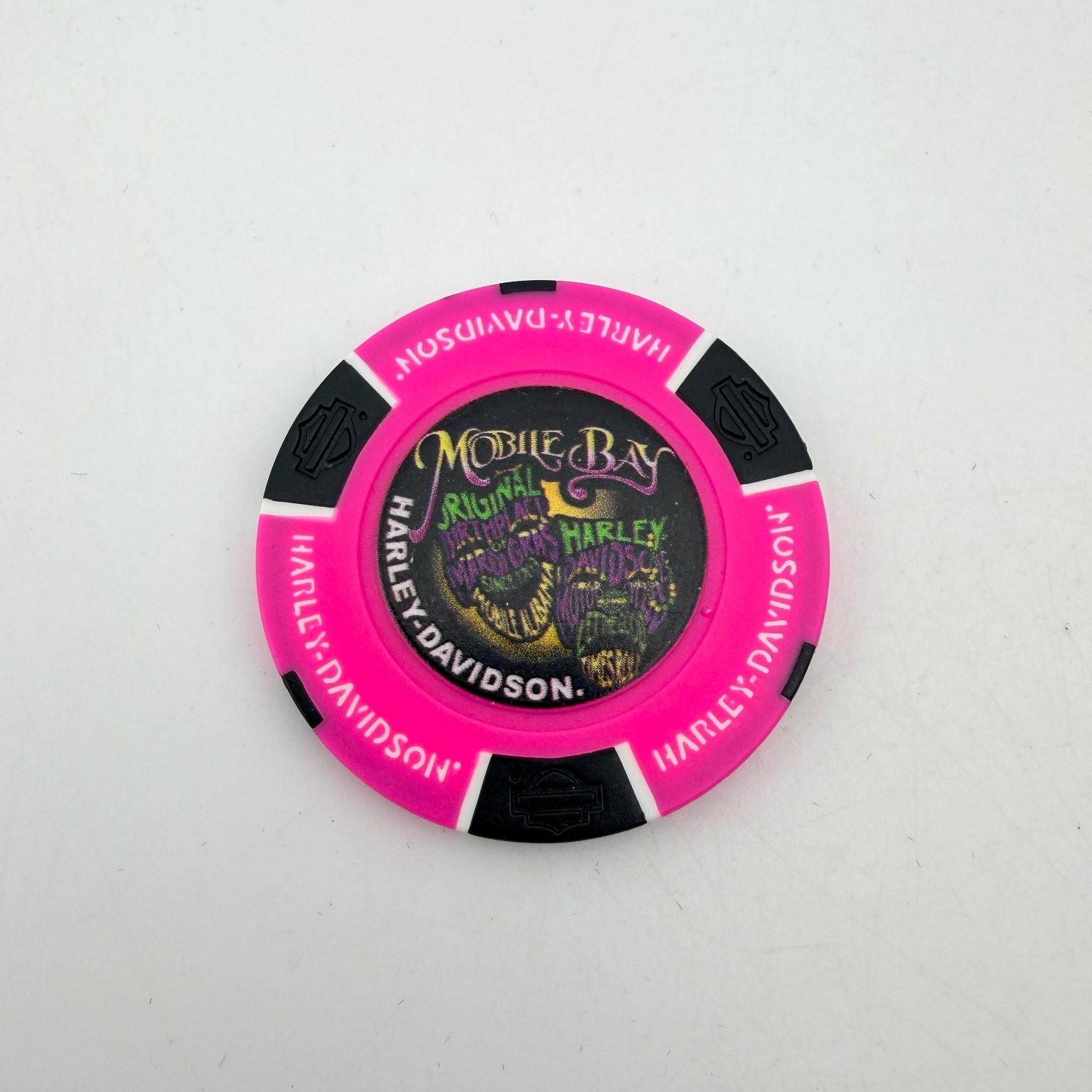 Harley-Davidson Mobile Alabama Bay Poker Chip Casino Token Collectible Pink Harley-Davidson Mobile Alabama Bay Poker Chip Casino Token Collectible Pink