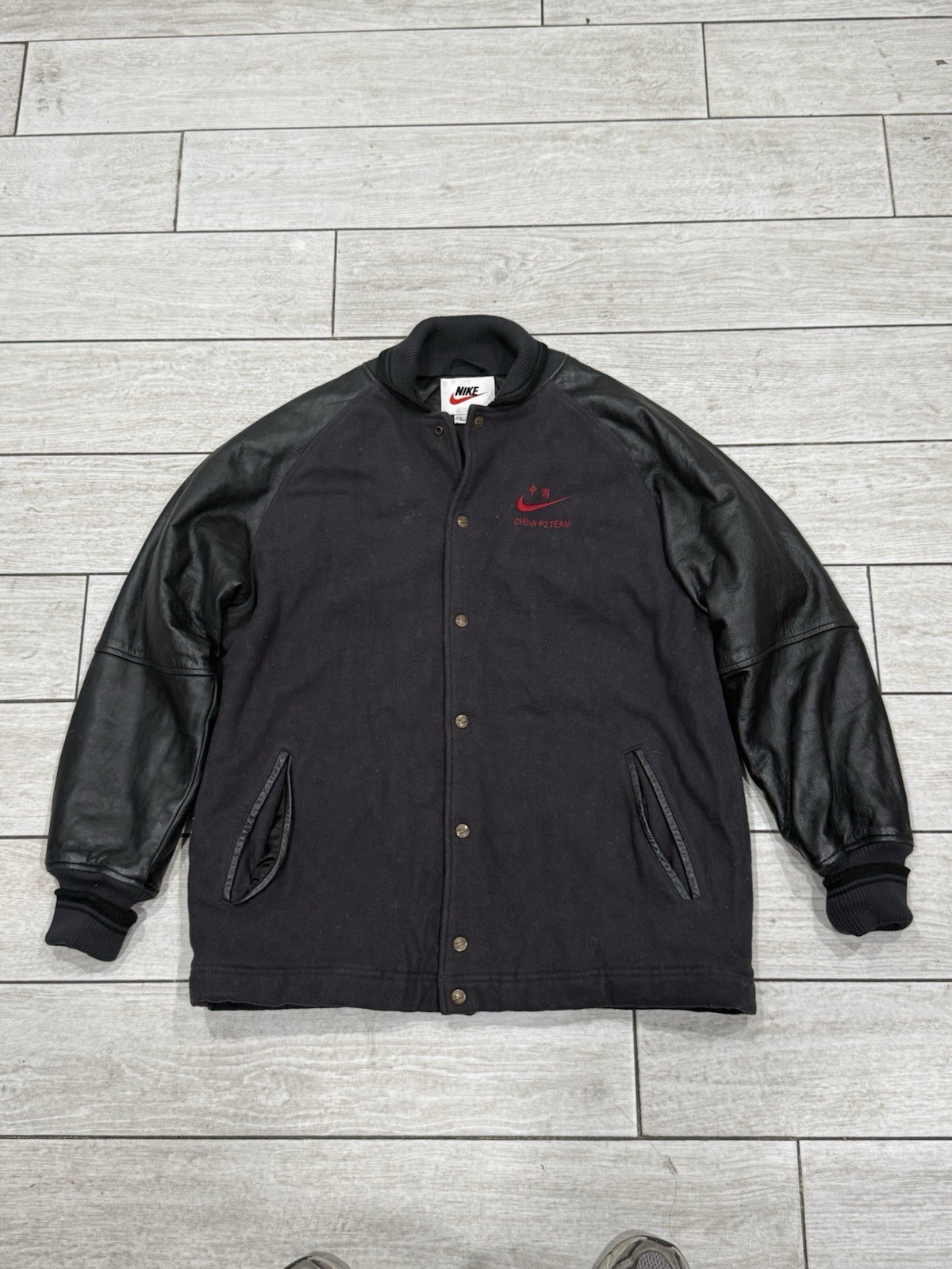 Vtg Rare 90s Nike China P2 Team Leather Varsity Sz M Vtg Rare 90s Nike China P2 Team Leather Varsity Sz M