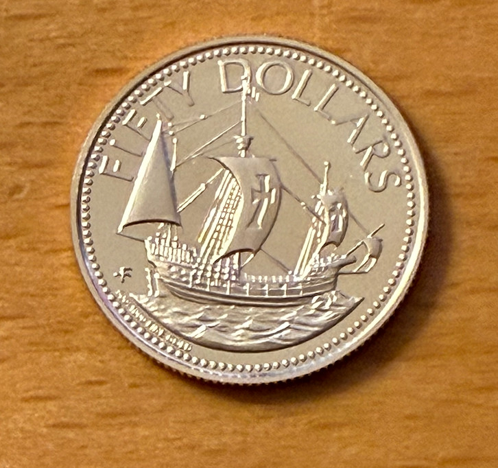 Bahamas 1985 Gold $50 Choice PROOF Santa Maria Mintage - 1,575
