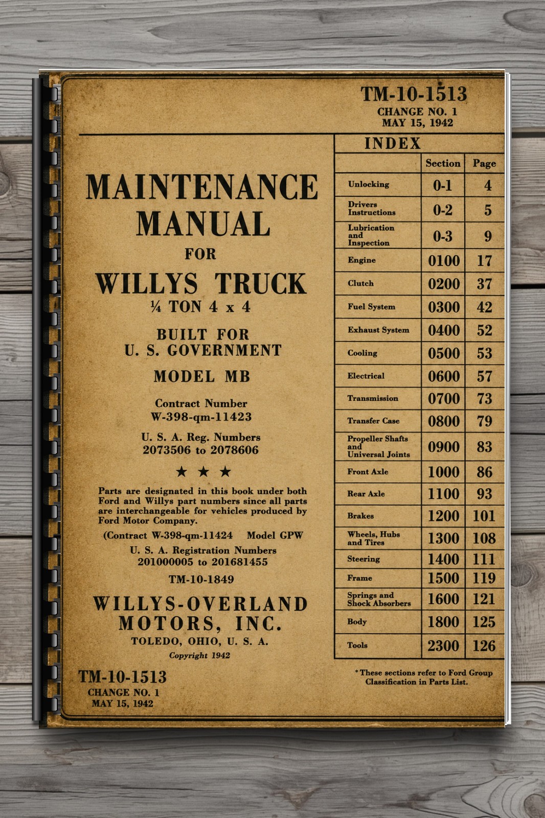 Vintage Willys MB Jeep 1/4 Ton 4x4 Maintenance Service Manual 1942 138 Pages