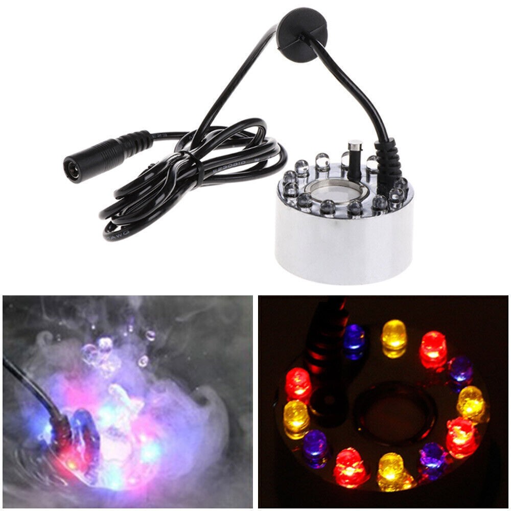 12 LED Ultrasonic Mist Maker Light Fogger Water Fountain Pond /Power Adapter HOT