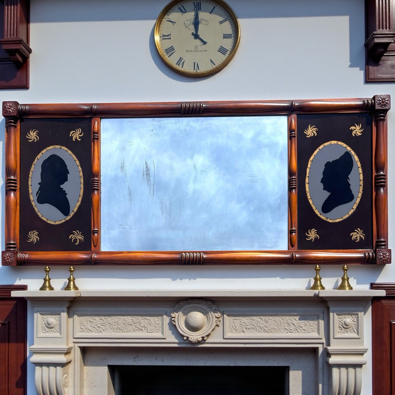 Antique Federal Revival George & Martha Washington Patriotic Presidential Mirror
