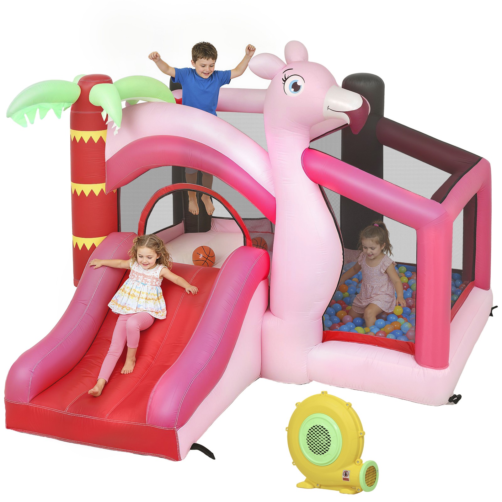 Inflatable Bounce House for Kids with Basketball Hoop, Blower, Pink