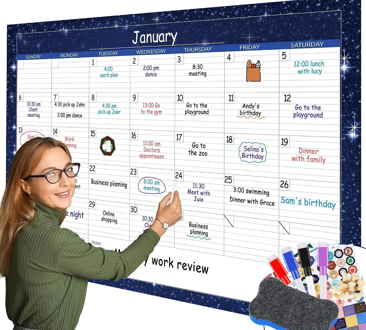 Dry Erase Monthly Extra Large White Board Calendar for Wall 32x48in Laminated