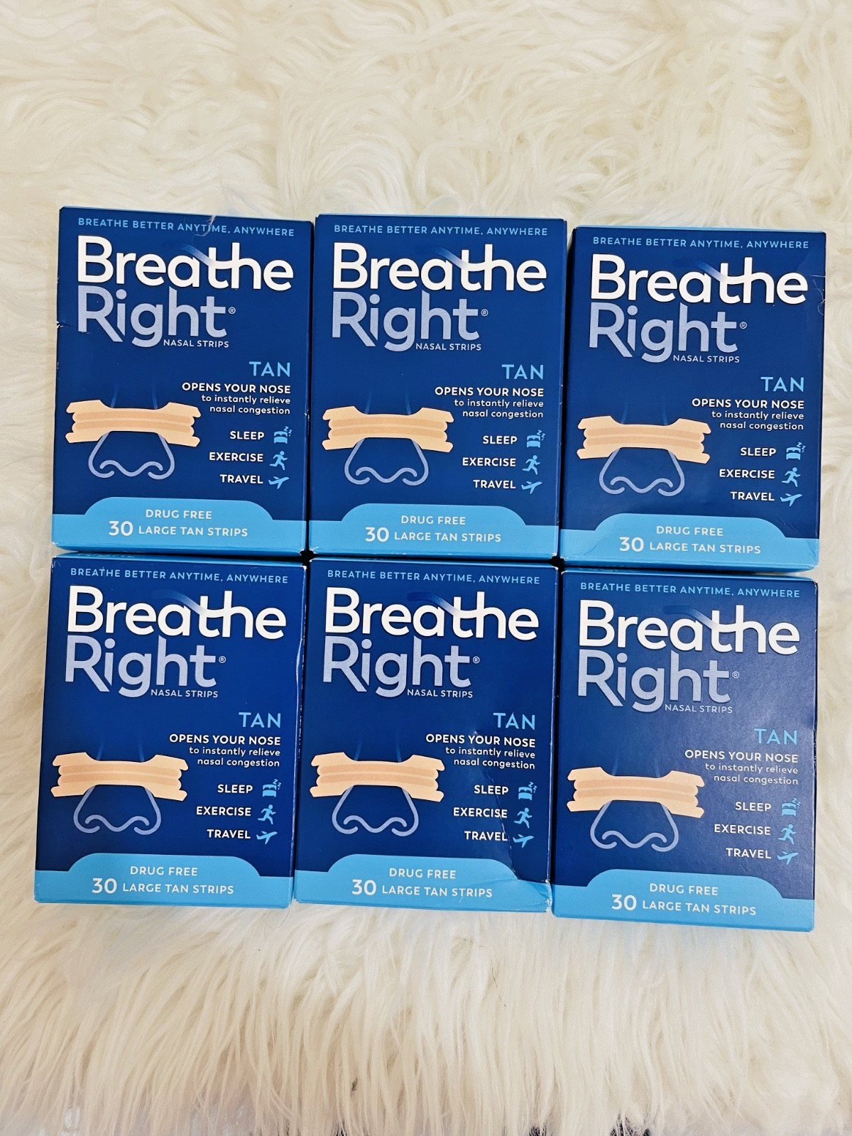 BREATHE RIGHT NASAL STRIPS, ORIGNIAL LARGE TAN  ( 6 x 30 COUNT BOXES ) 180 TOTAL