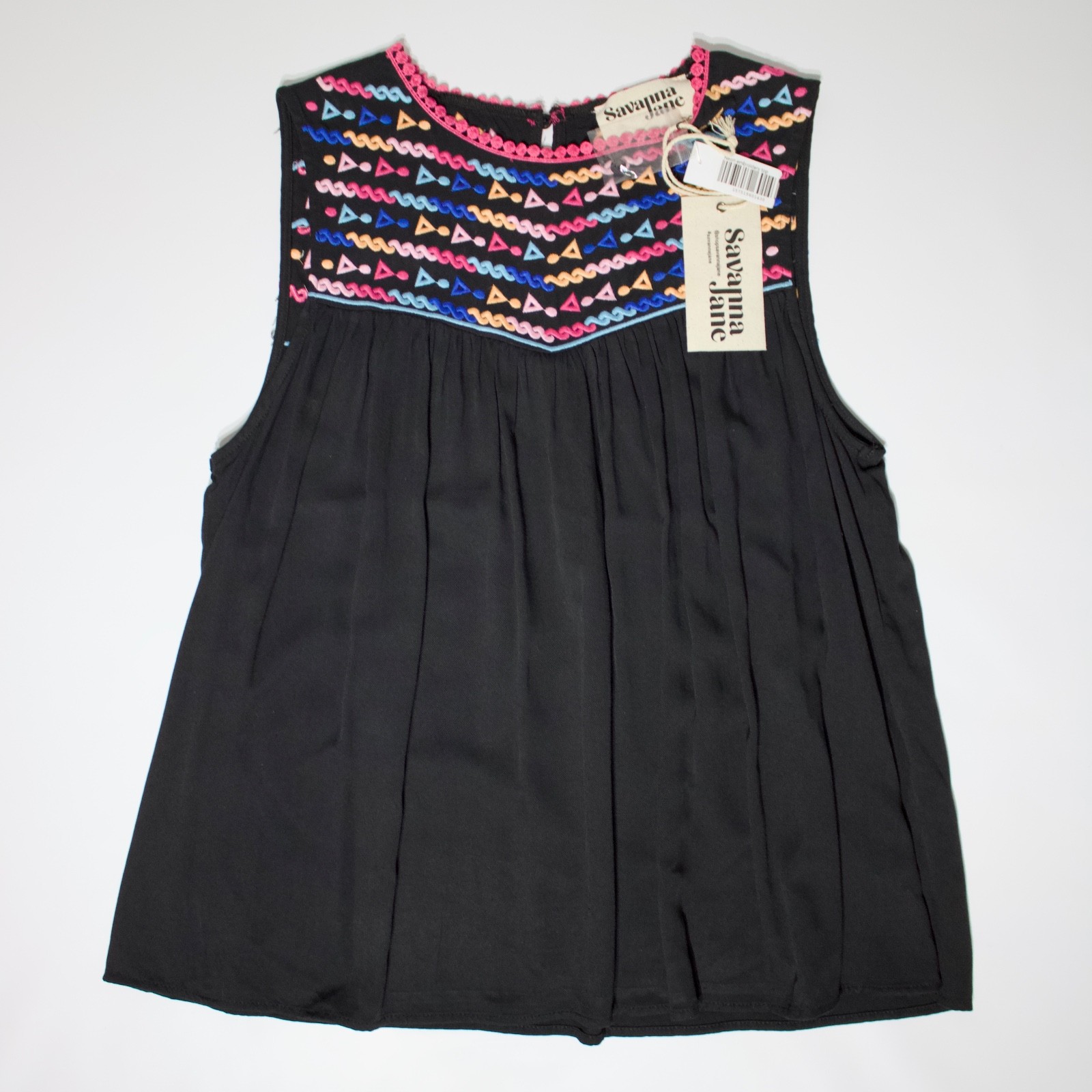 NWT Savanna Jane Black Neon Geometric Embroidered Tank Blouse Top Women M (C1)