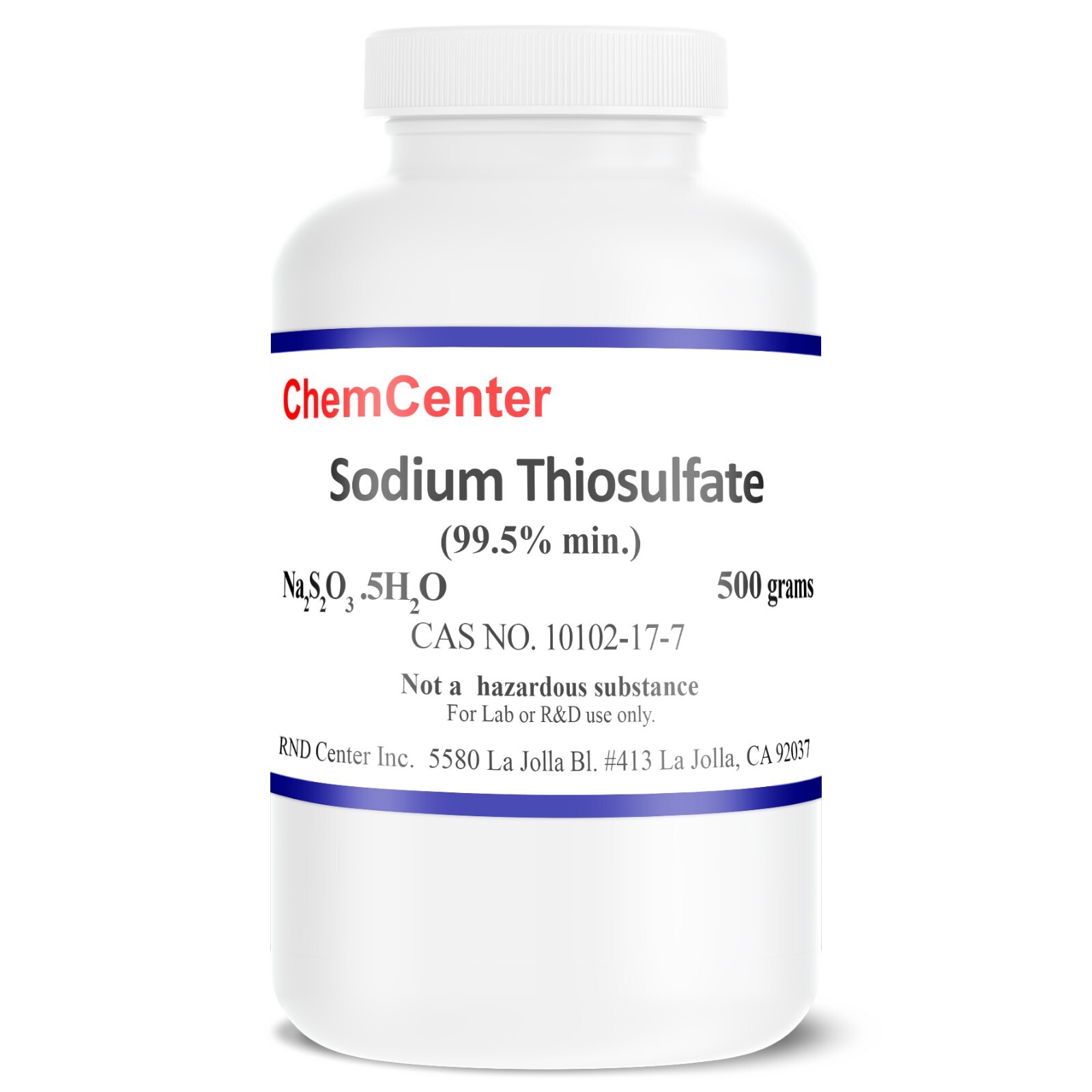 Sodium Thiosulfate, Reagent, Fine Crystal, 99.5% min., 500 grams Sodium Thiosulfate, Reagent, Fine Crystal, 99.5% min., 500 grams