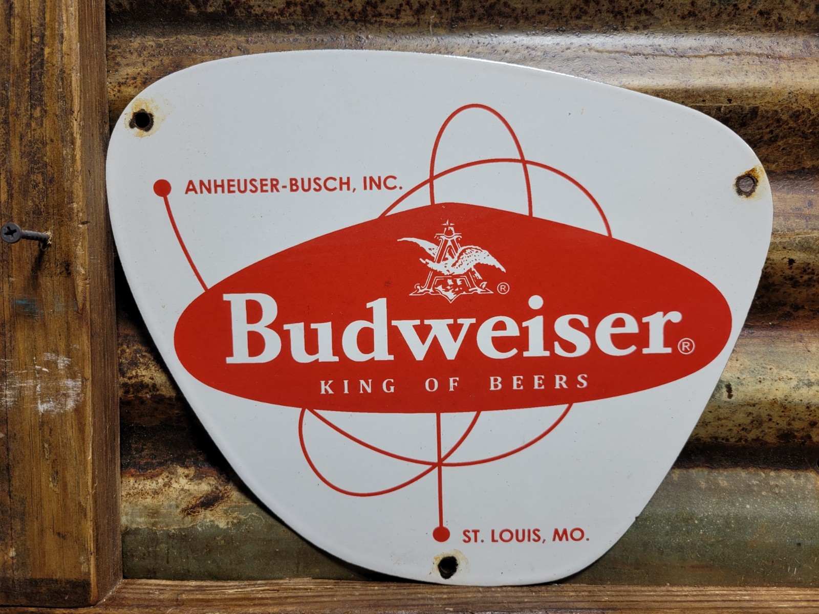 VINTAGE BUDWEISER PORCELAIN SIGN OLD BEER CAN ALCOHOL BUD LIGHT BEVERAGE BAR 12