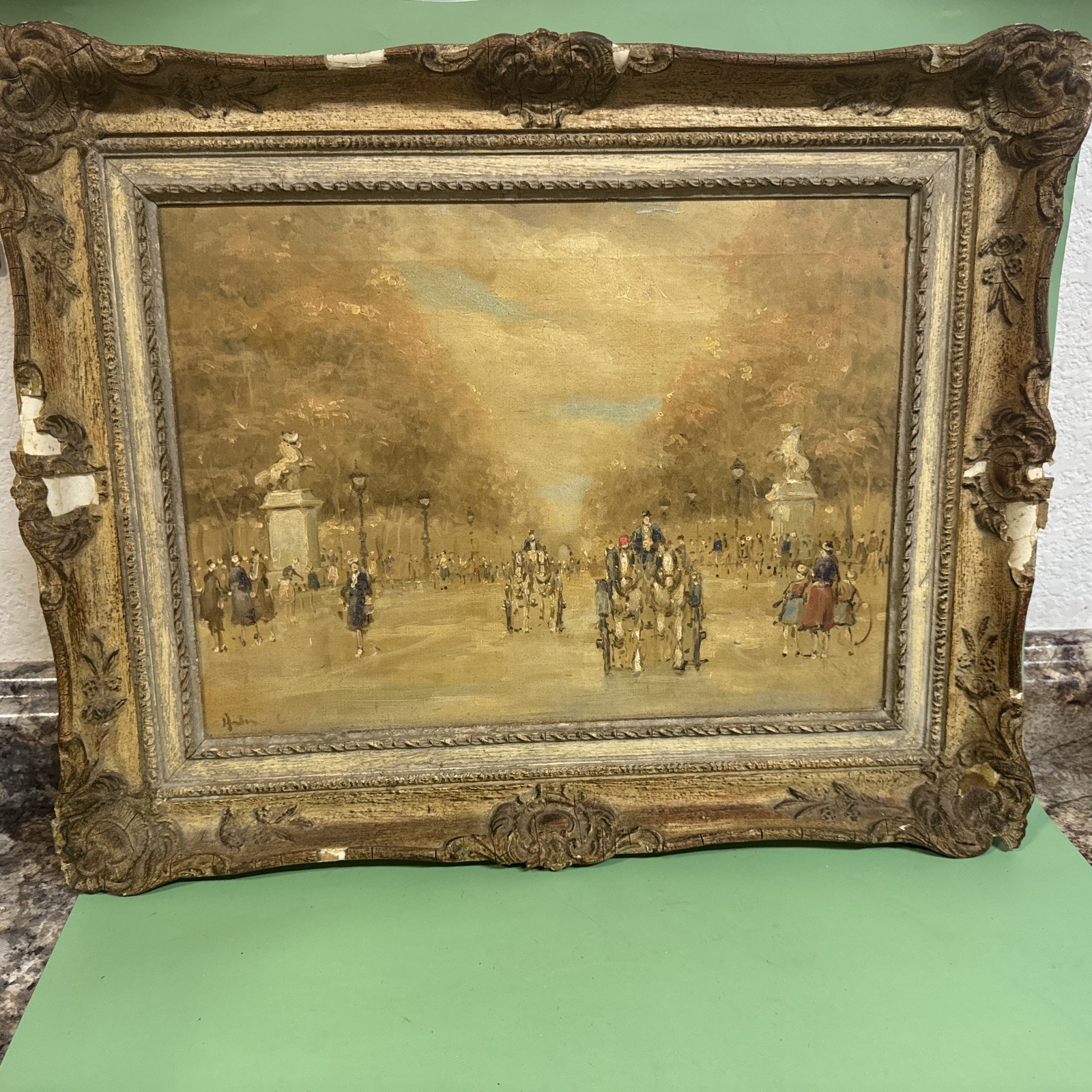 Vintage Impressionist Parisian Oil Painting Signed Andre G. Ornate Frame