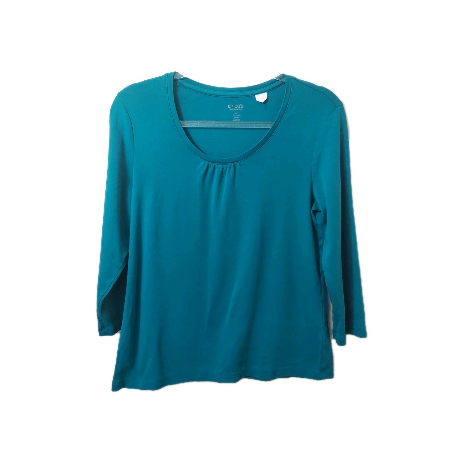 Chico\'s True Color Tees Emerald Green 3/4 Sleeve Size 8 (1) Cotton 