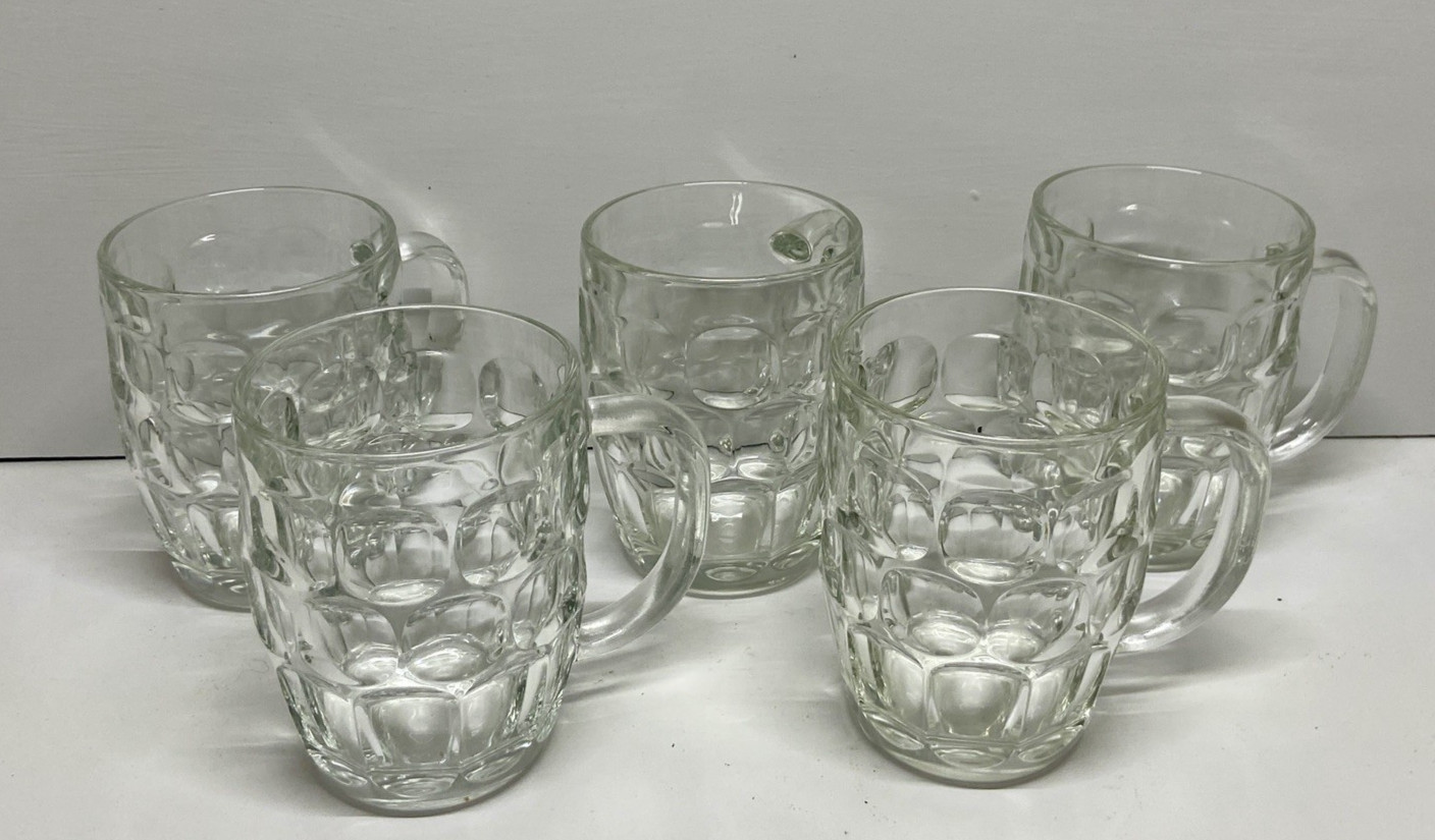 Vintage Lot of 5 Luminarc (USA) Thumbprint Glass Beer Mugs