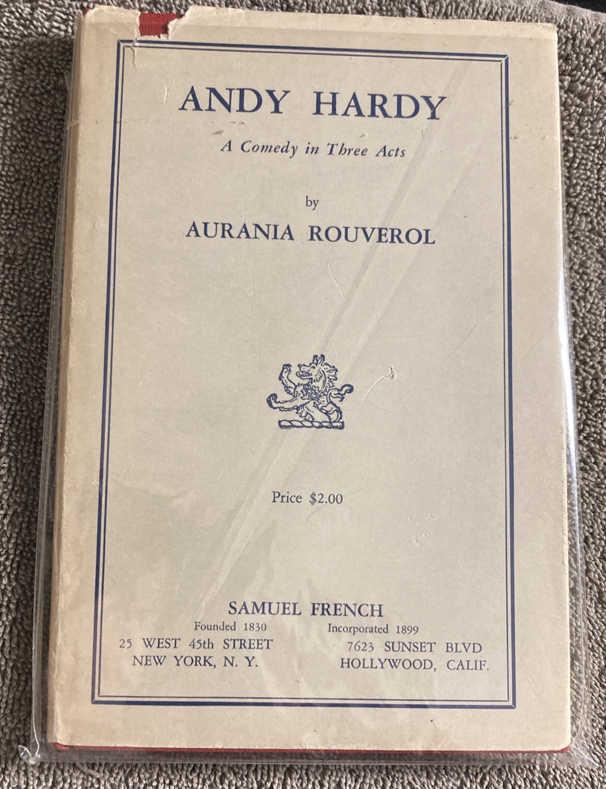 Andy Hardy,play By Aurania Rouverol, Samuel French1953