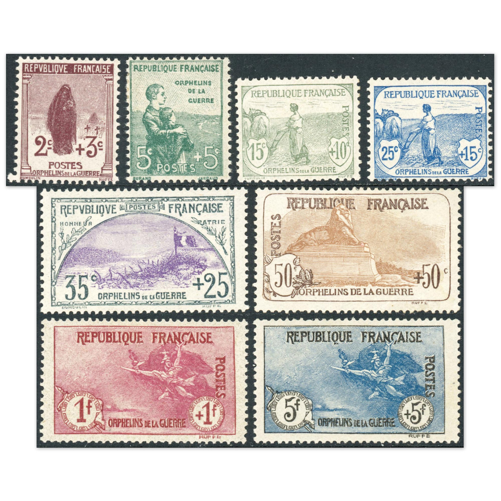 FRANCE N°148/155 NEW STAMPS 1ST COMPLETE SERIES ORPHANS SIGNED BROWN