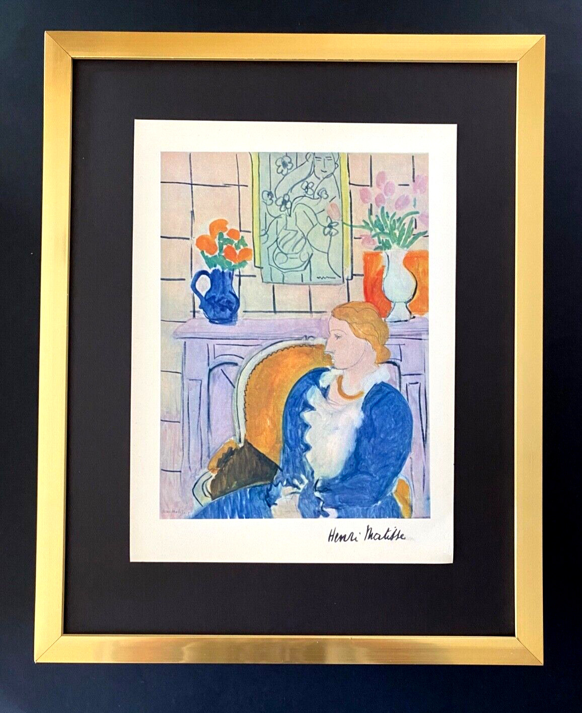 HENRI MATISSE + VINTAGE 1948 LADY AWESOME  SIGNED PRINT + FRAMED + BUY IT NOW