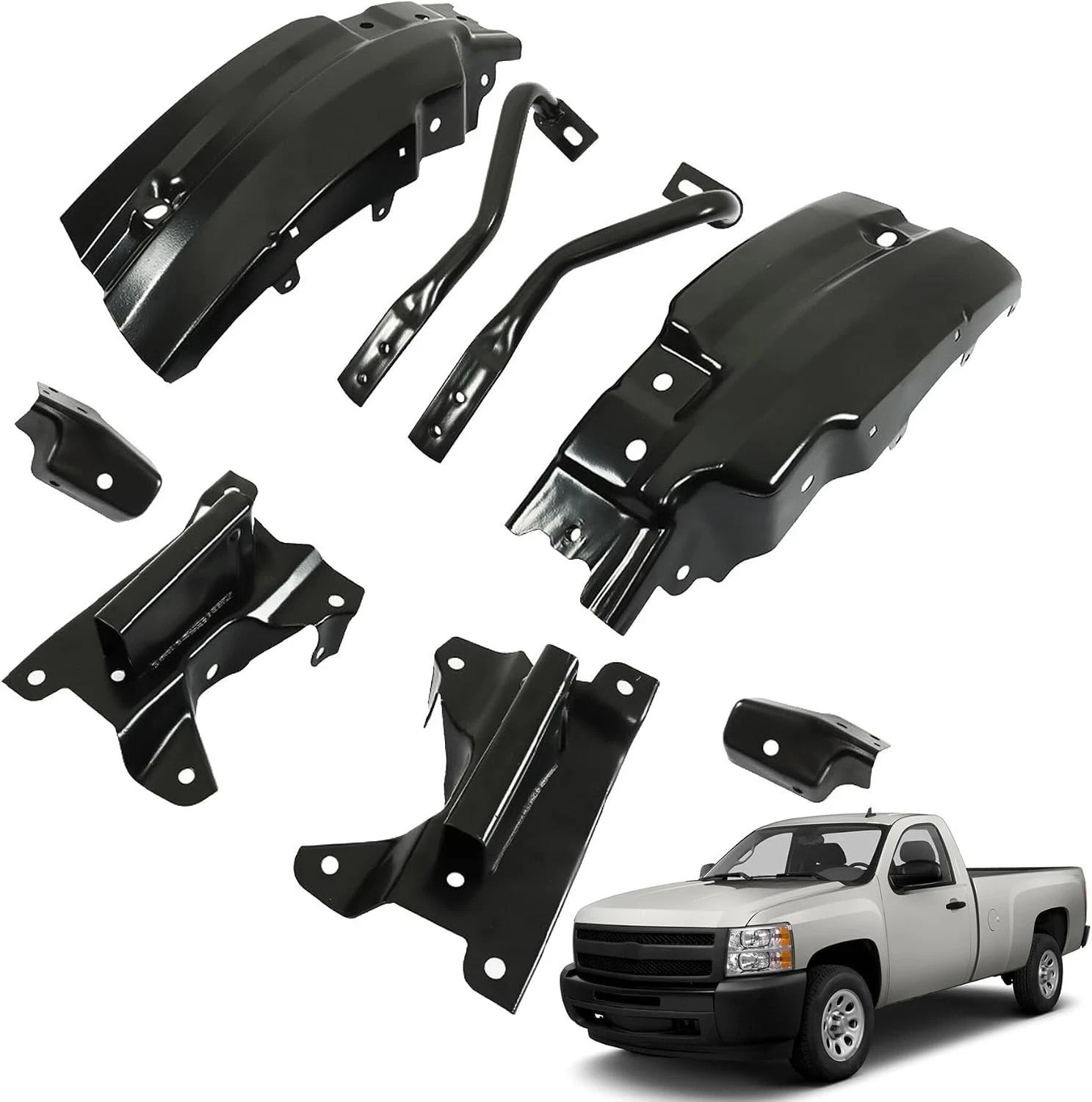 8Pcs Front Bumper Brace Bracket Steel Black Replacement for 2007-2013 Silverado 8Pcs Front Bumper Brace Bracket Steel Black Replacement for 2007-2013 Silverado