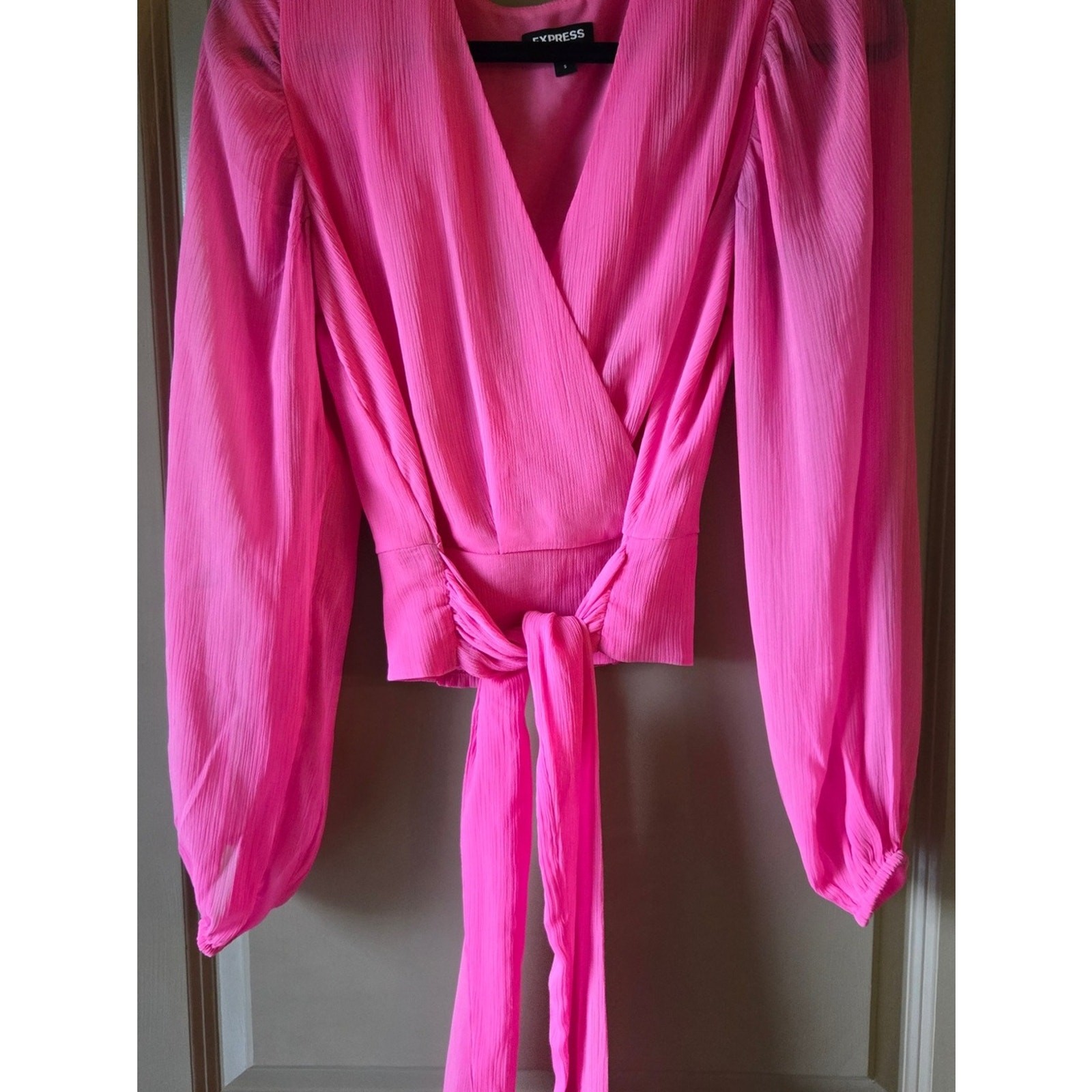 Express Hot Pink Wrap Tie-Front Blouse Express Hot Pink Wrap Tie-Front Blouse