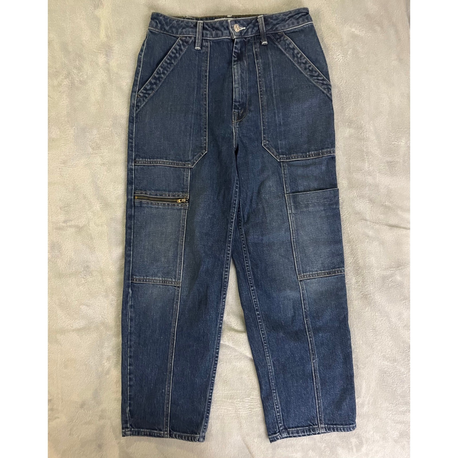Mother Superior 26 Private Zip Pocket Ankle Utility Jeans High Rise Cargo Denim