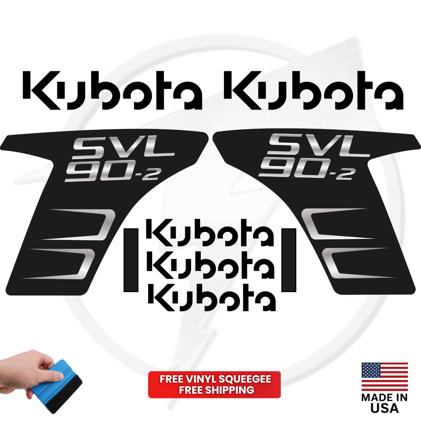 Fits Kubota SVL90-2 Main Decals Skid Steer Stickers - Black Edition