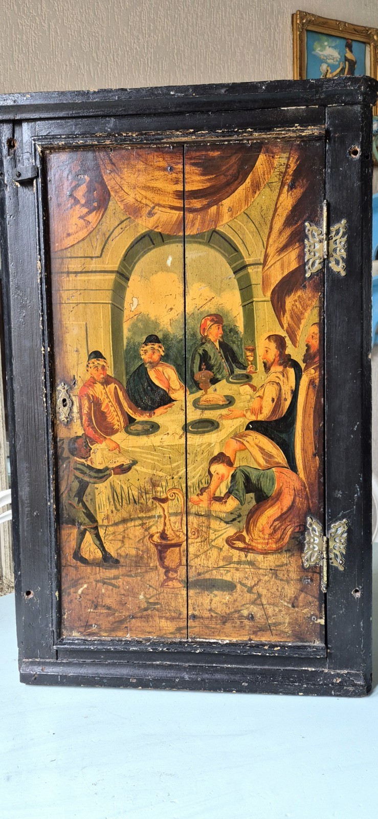 Beautiful 18th century Dutch cabinet with handpainted Biblical scene.