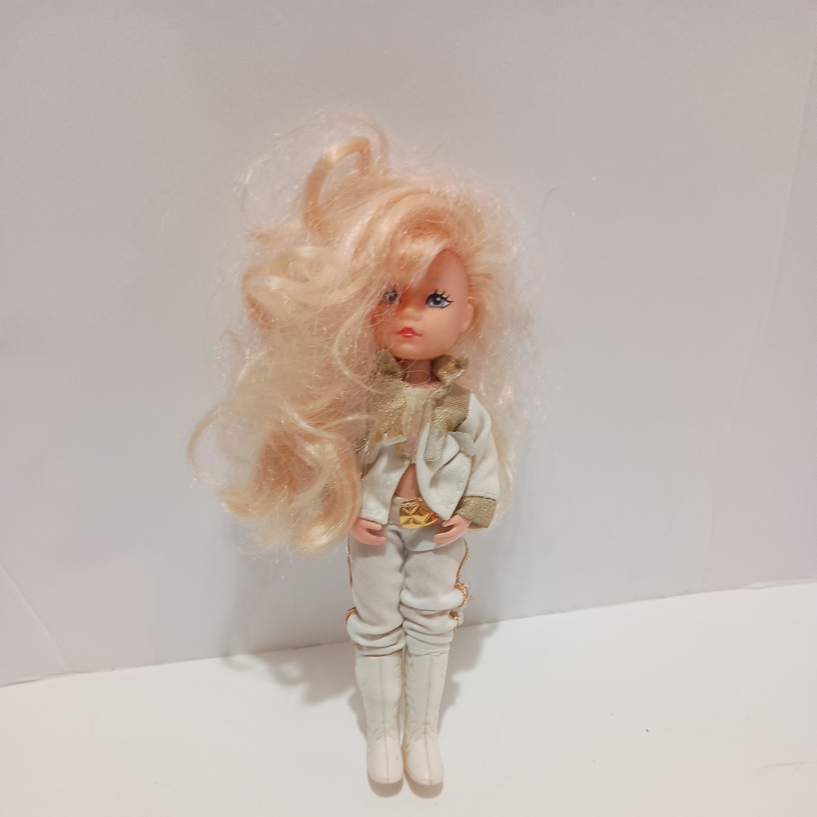 1985 Creata Blonde 6.5” Cowgirl Doll  White  Gold Trim