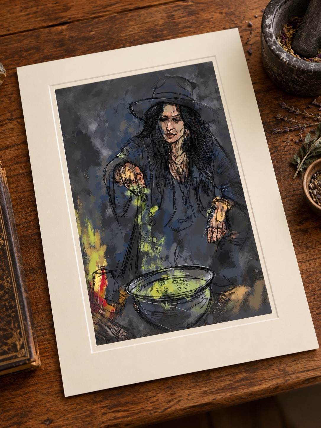 Fantasy Witch Mounted Art Print, Artist Signed # limited to 1/20