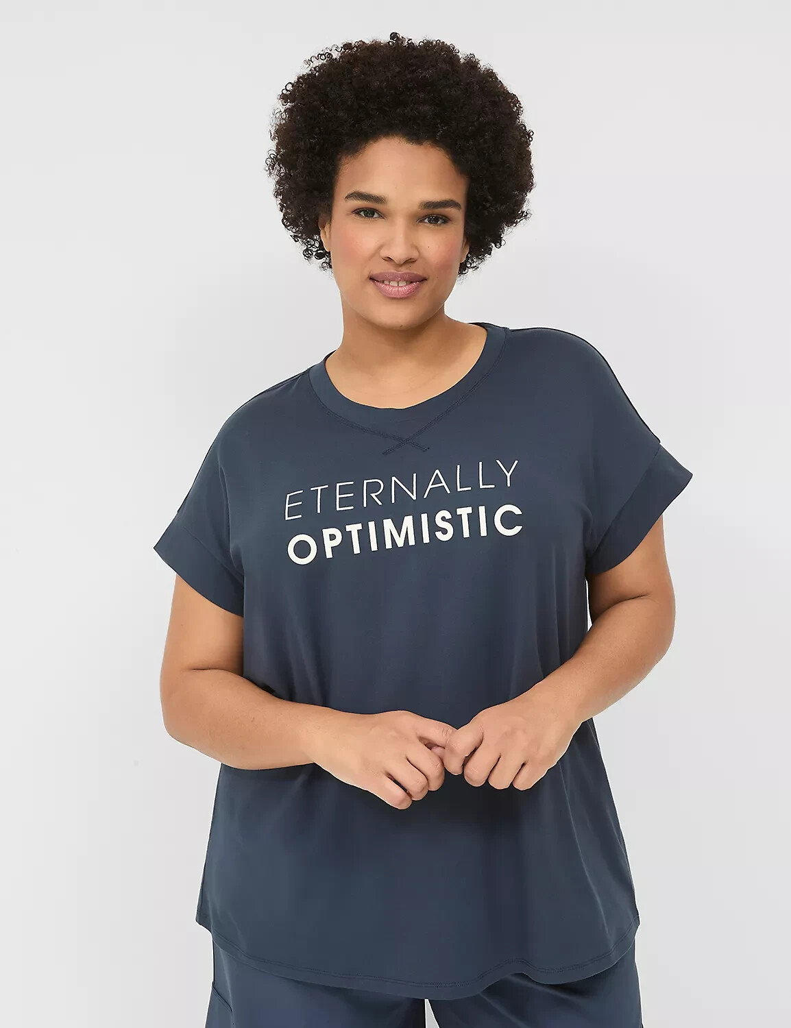 Lane Bryant Plus Size 18/20 Eternally Optimistic Graphic Tee Crew-Neck Navy NWT