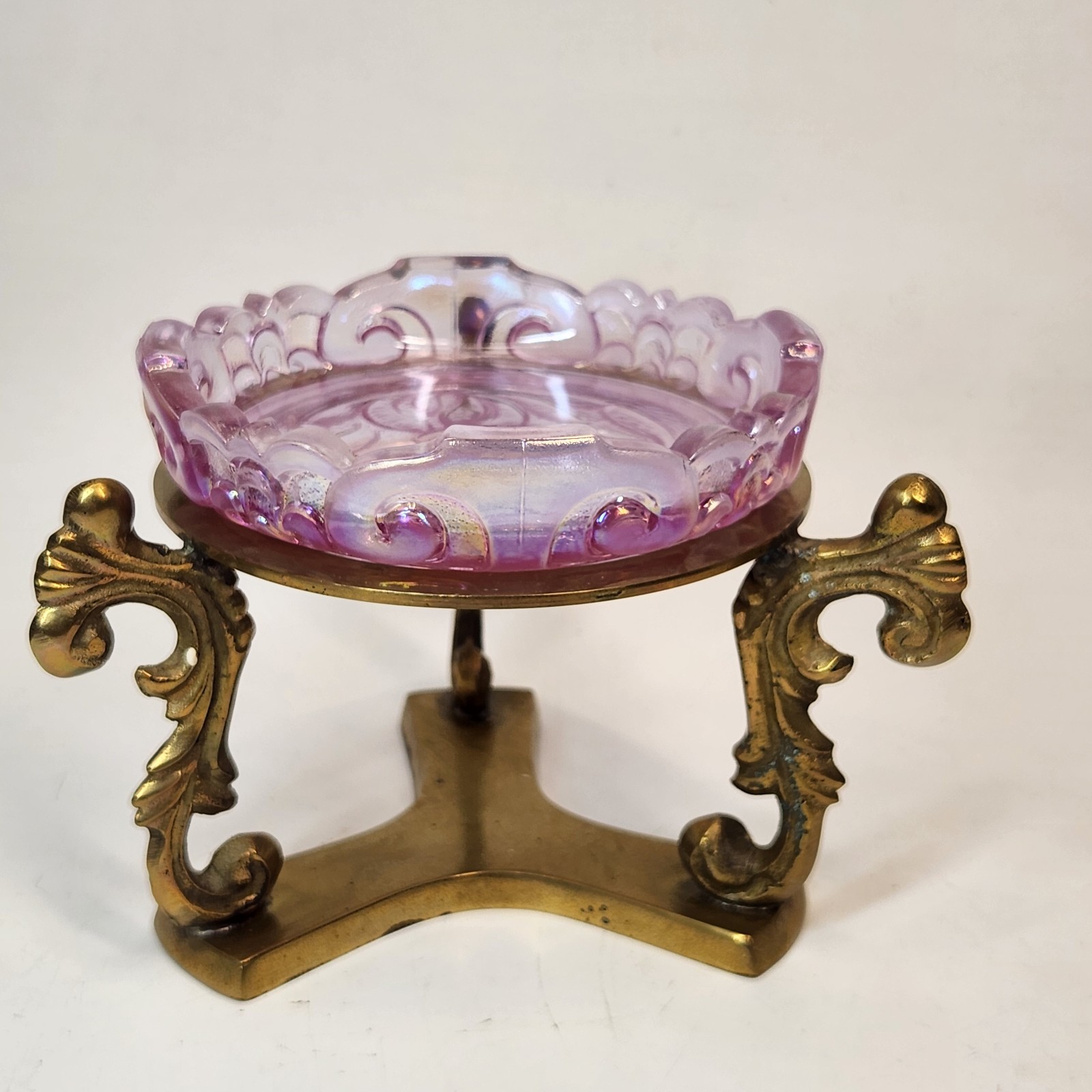 Fenton Empress Lotus Pink Opalescent Iridescent Pillar Candle Brass Stnd Sticker