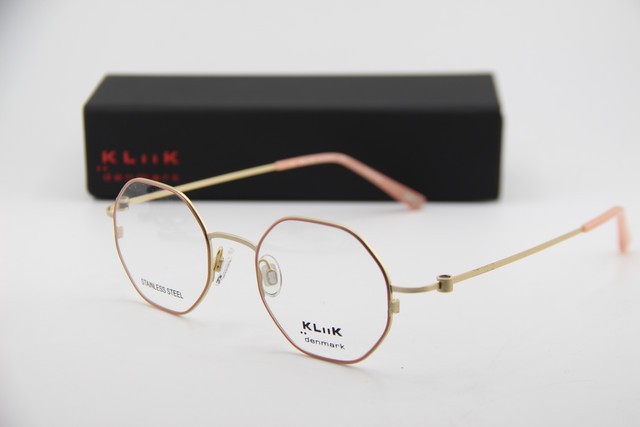 NEW KLIIK DENMARK 764 M209 GOLD PINK GEOMETRIC AUTHENTIC EYEGLASSES 45-19 NEW KLIIK DENMARK 764 M209 GOLD PINK GEOMETRIC AUTHENTIC EYEGLASSES 45-19