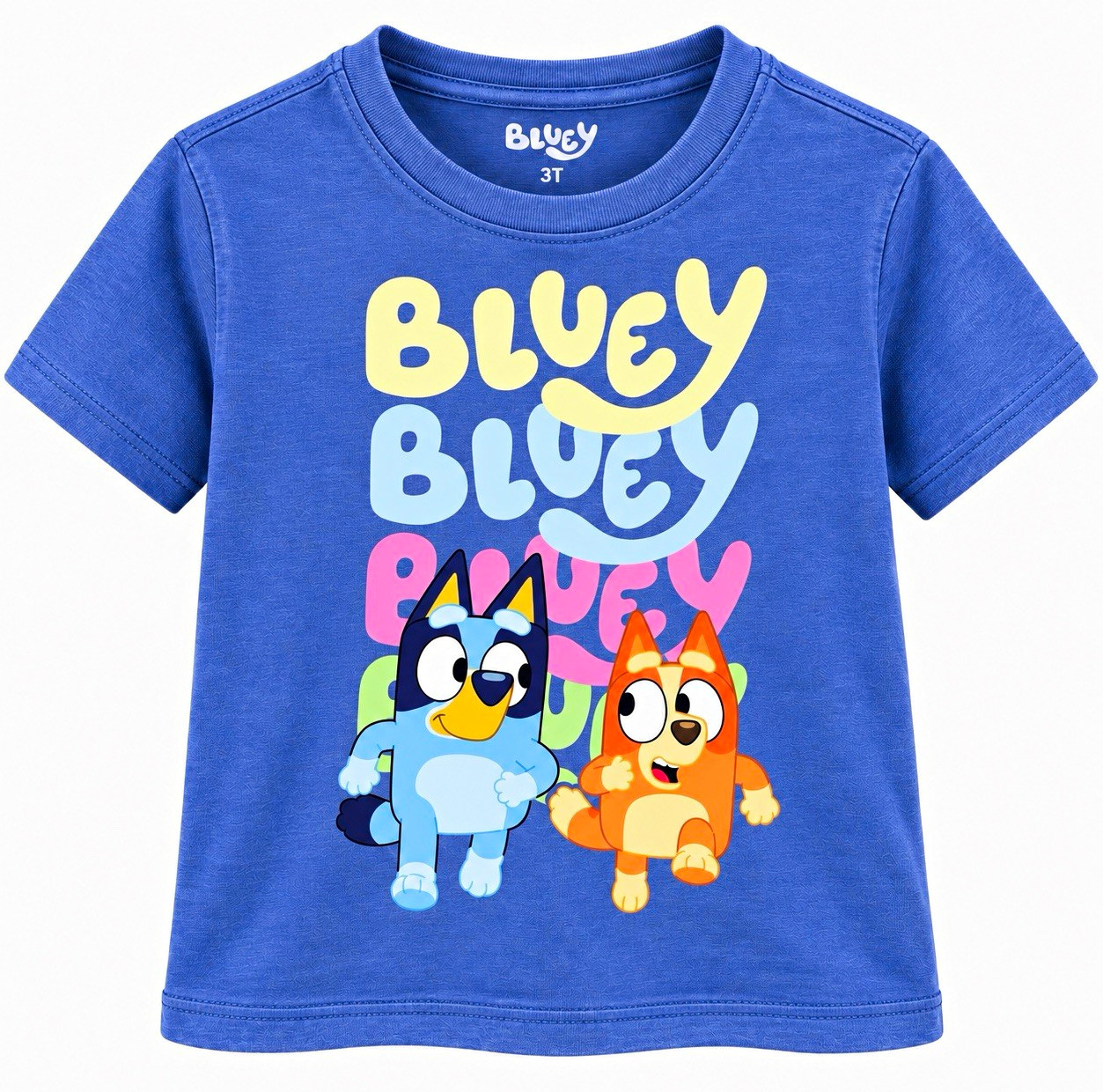 Bluey Bluey & Bingo Graphic Print Logo Blue Short Sleeve Crew Neck Tee 3T Bluey Bluey & Bingo Graphic Print Logo Blue Short Sleeve Crew Neck Tee 3T