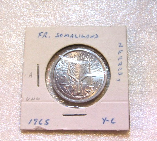 1965 French Somaliland 2 Francs unc Coin 1965 French Somaliland 2 Francs unc Coin