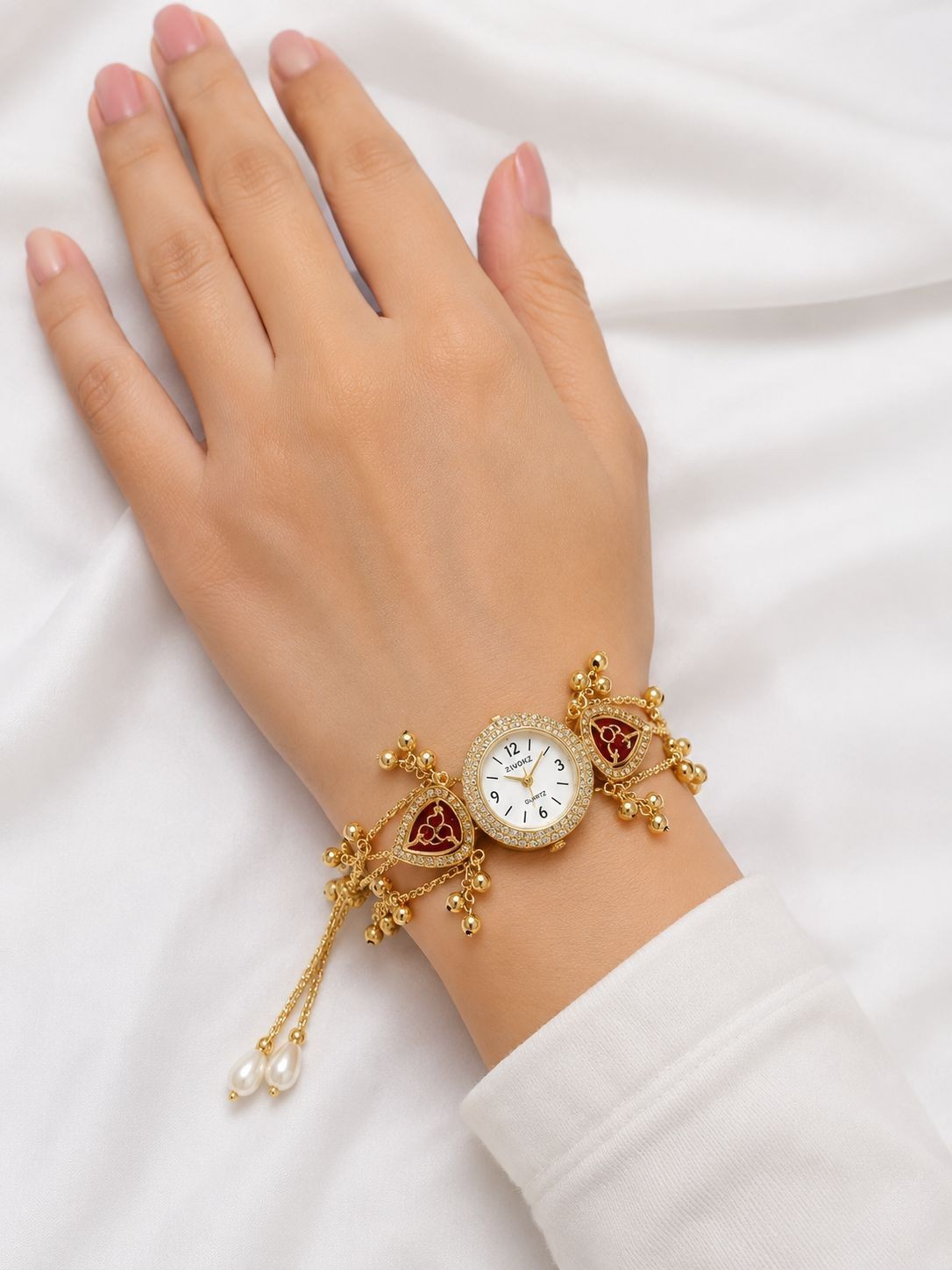 Indian Traditional Golden Stylish kashmiri bracelet watch for Women & Girls