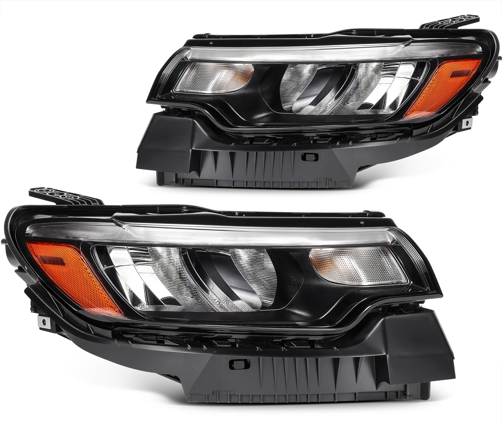 Pair Black Full LED DRL Reflector Headlights w/Bulbs For 2022-2026 Jeep Compass