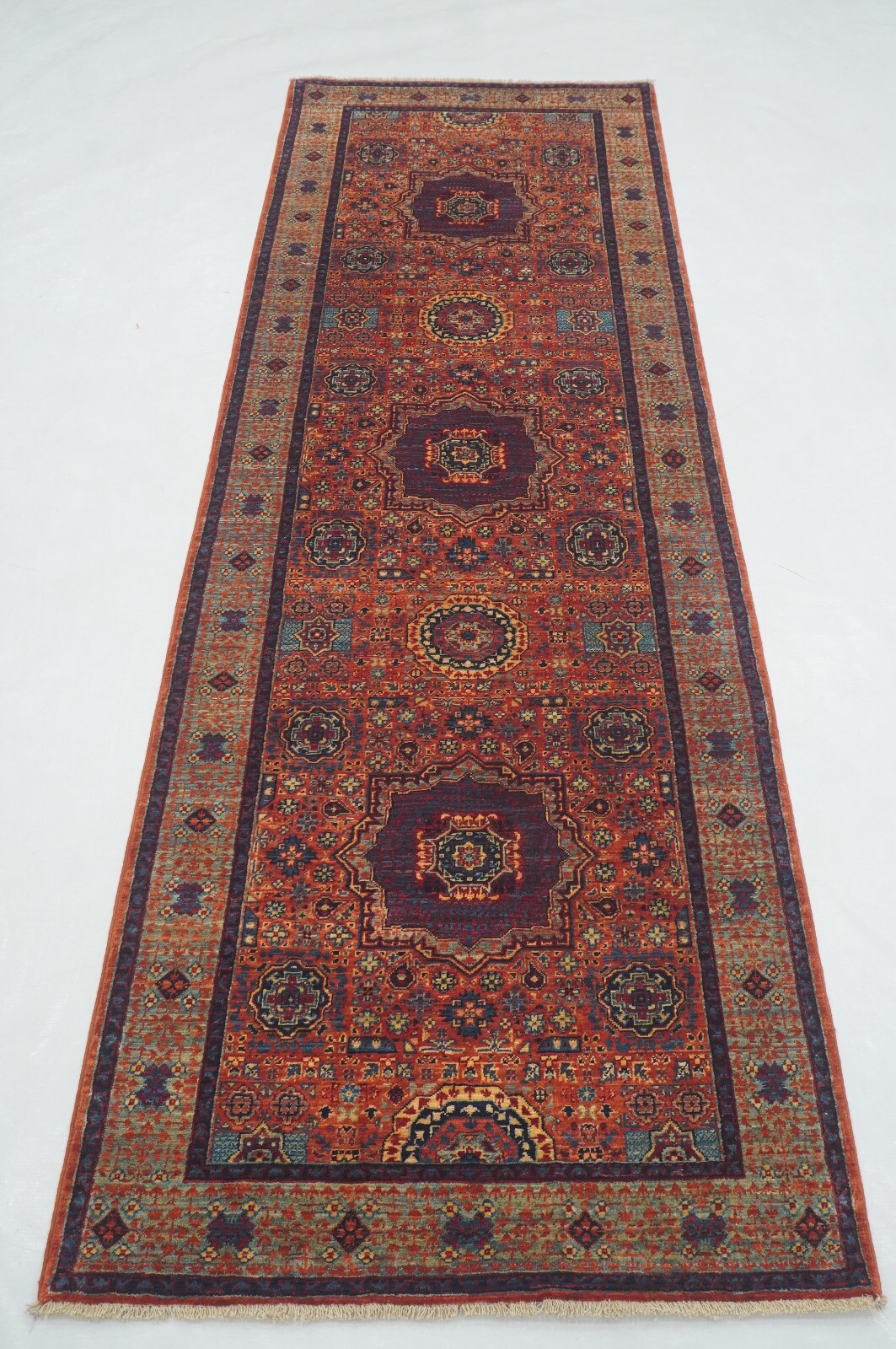3 x 8 ft Rusty Red Turkish Mamluk Fine quality Hand knotted Medallion Runner Rug