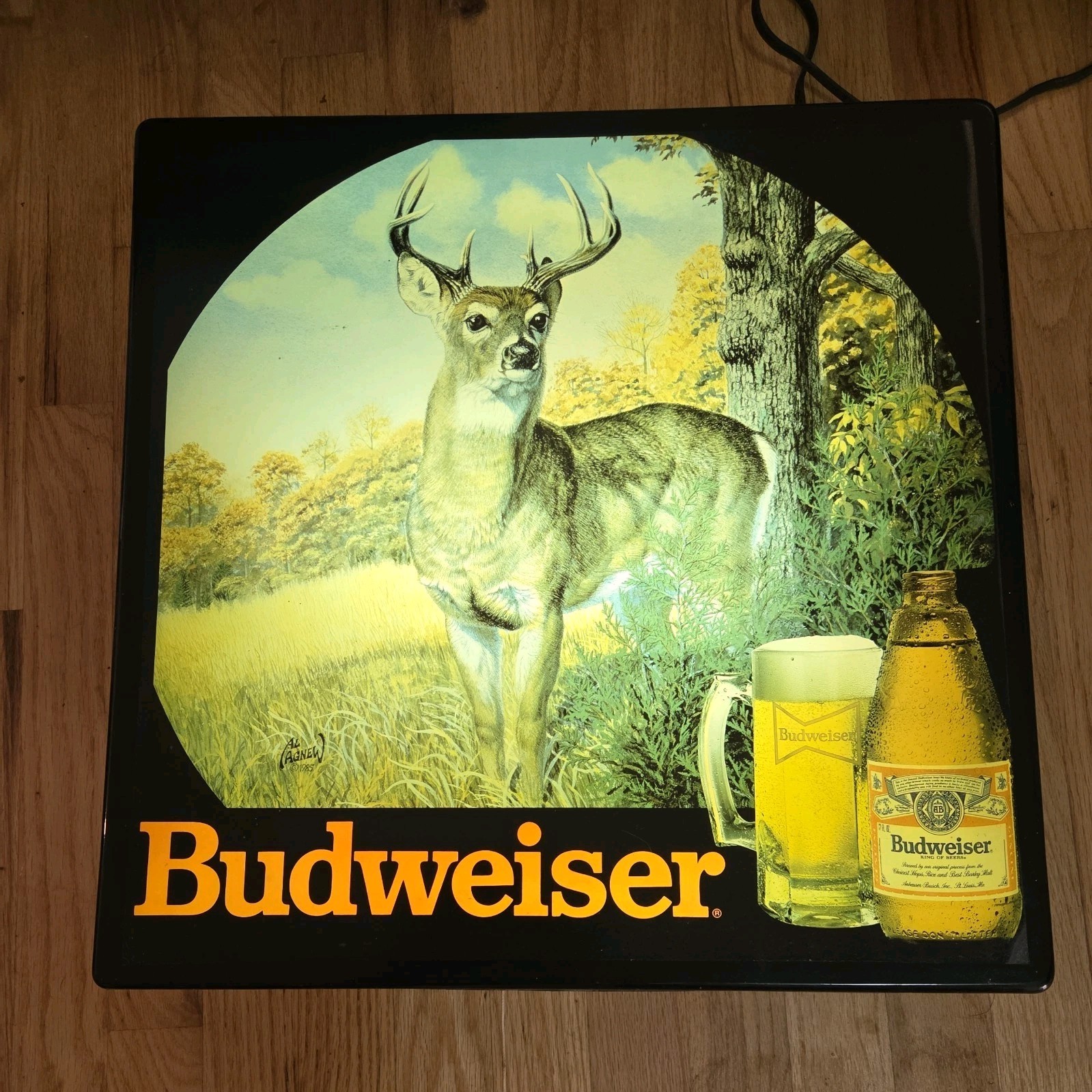 Vintage Budweiser Deer Buck Hunting Light Up Beer Sign 18x18” - Excellent