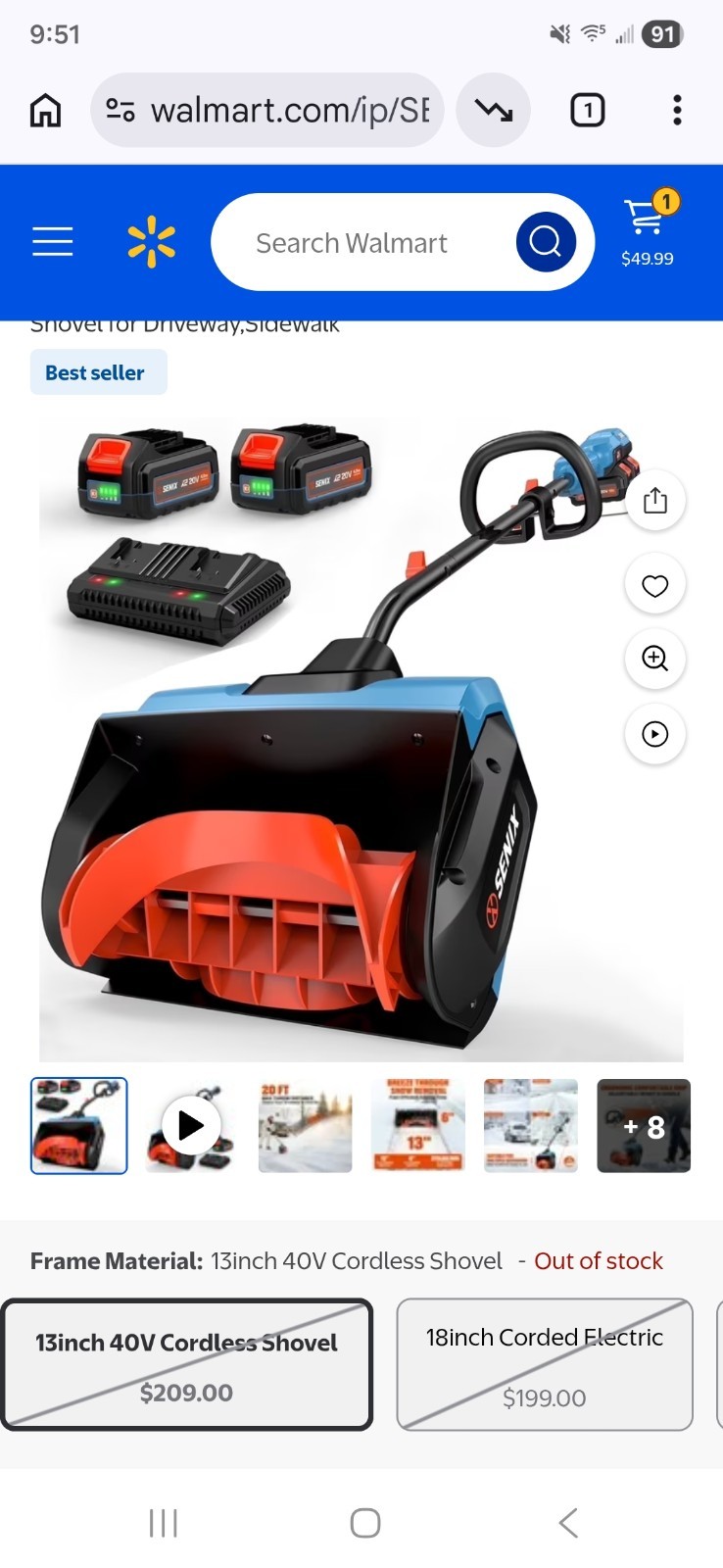 40v Senix 13in Snow Shovel Lighty Uesd