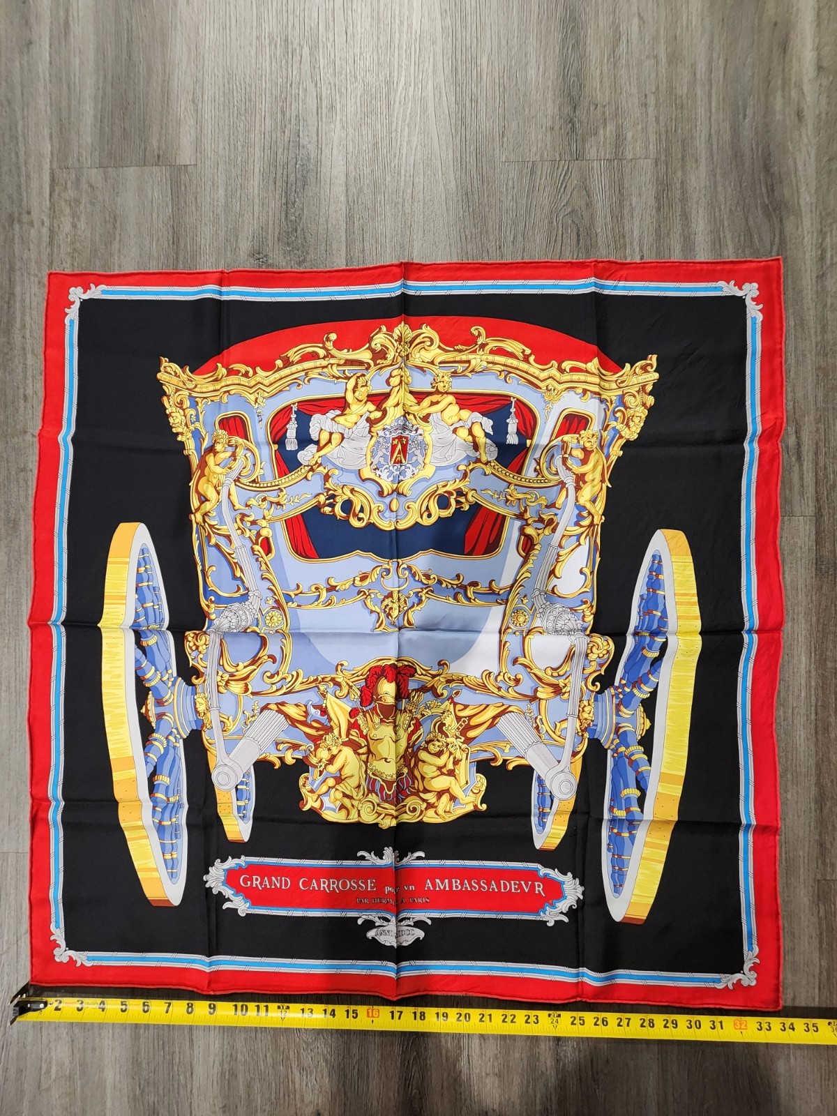 Hermes Grand Carrosse Pour Un Ambassadeur 90cm Silk Scarf Black Red Lise Coutin