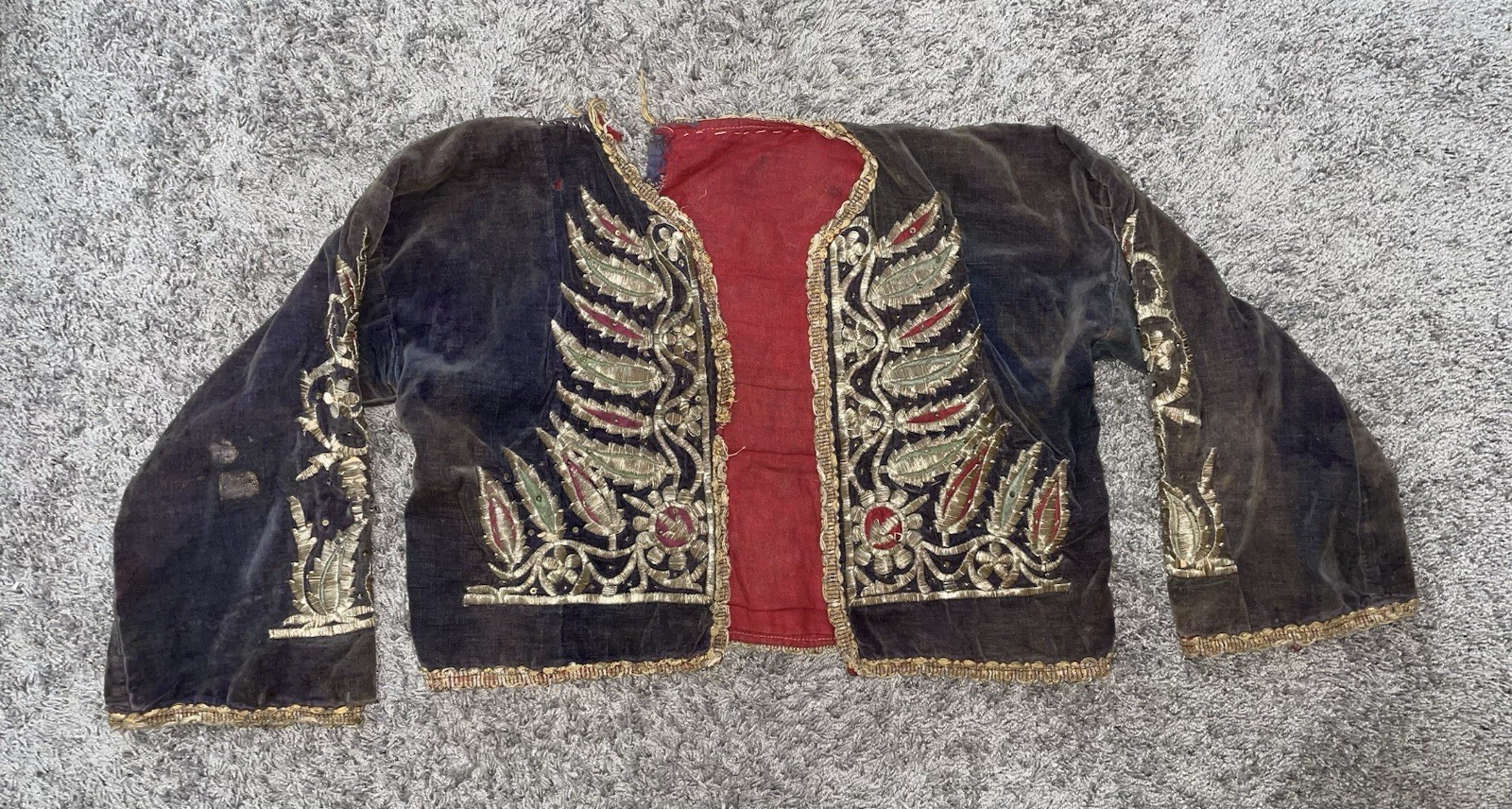 Antique Ottoman Velvet Balkan Folk Costume Jelek Gold Wire Couching
