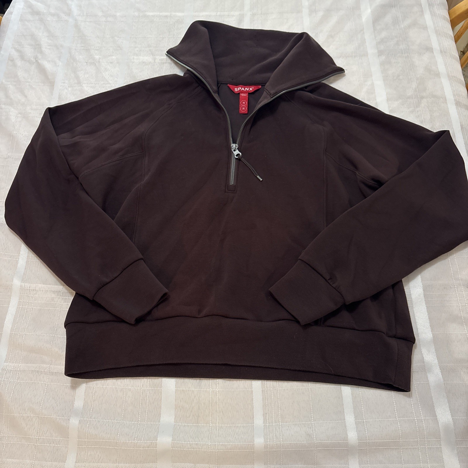 Spanx Air Essentials Half Zip Sweater Jacket Truffle Soft Comfy Casual Brown M