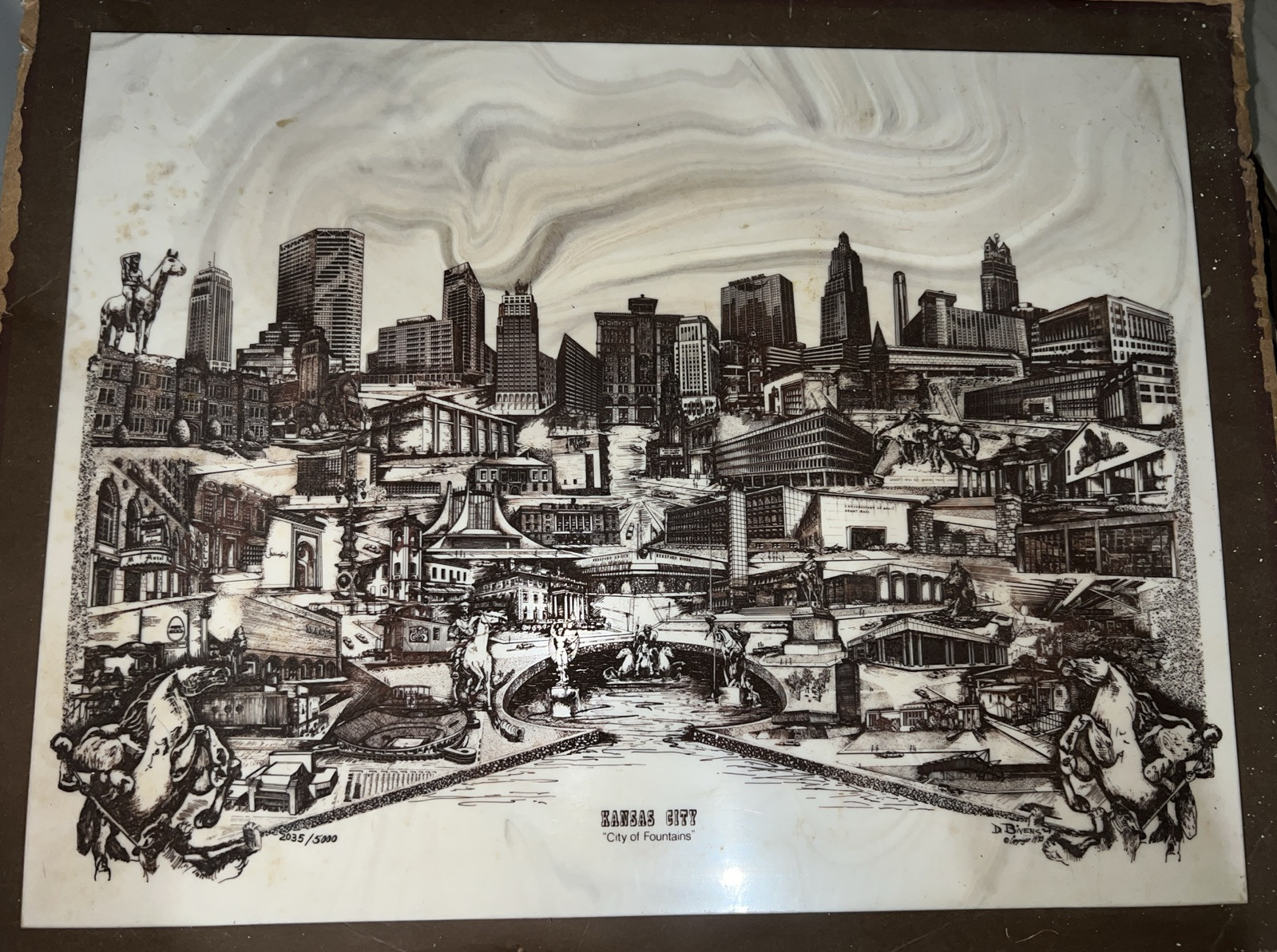 VTG 1975 Kansas City Beautiful Marble Etching D. Bivens  “Numbered 2035/5000”