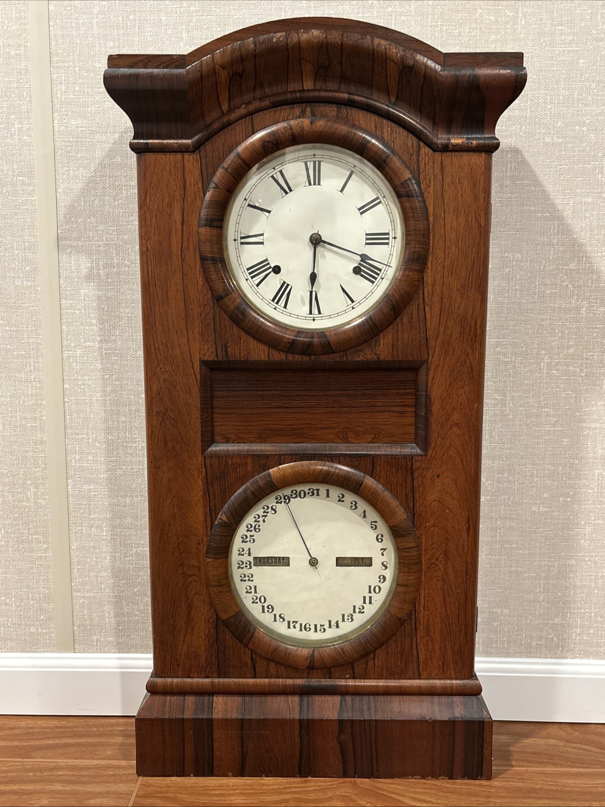 Early Antique Seth Thomas Parlor No. 1 Double Dial Weight Driven Calendar Clock
