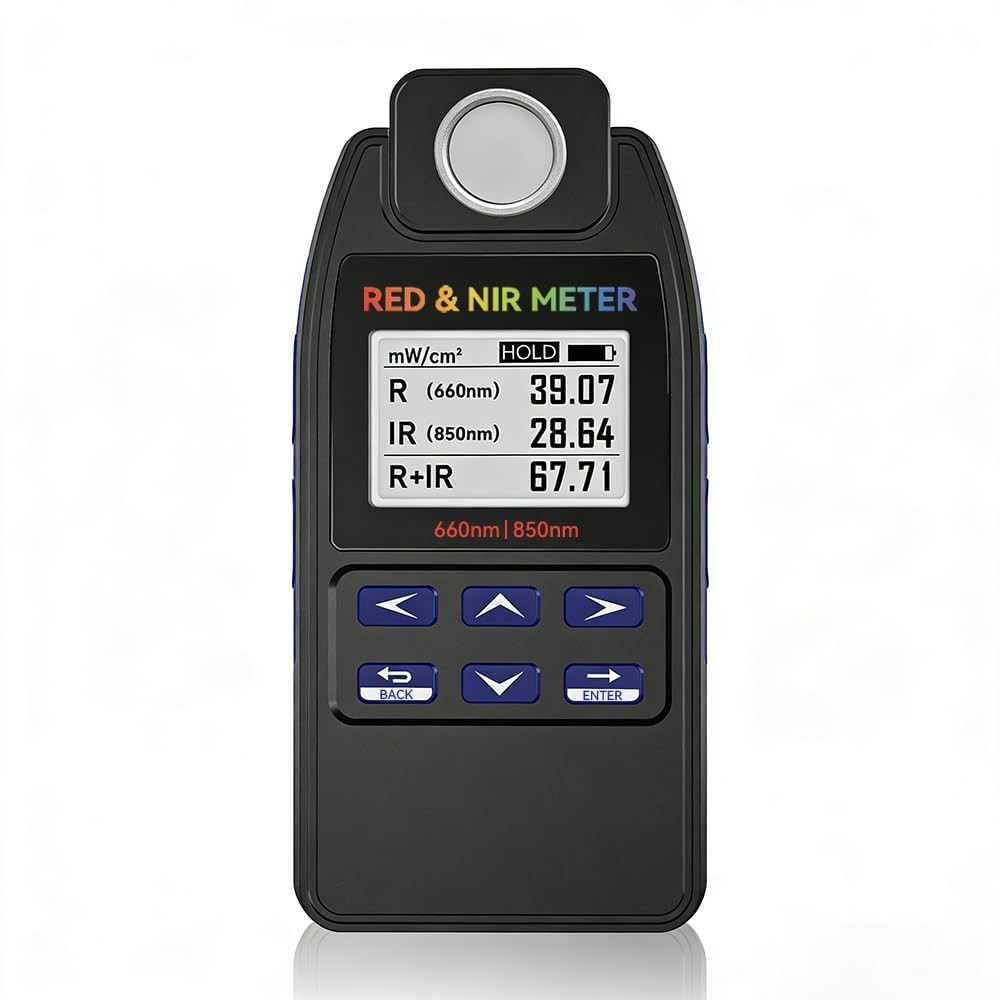 Red & NIR Light Meter, 660nm & 850nm Irradiance Tester, mW/cm² Measurement, 99