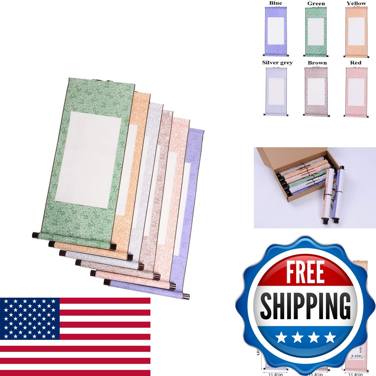 Hbasyp Blank Hanging Scroll 8 Pcs Chinese Xuan Paper Art Wall Scrolls Sumie And