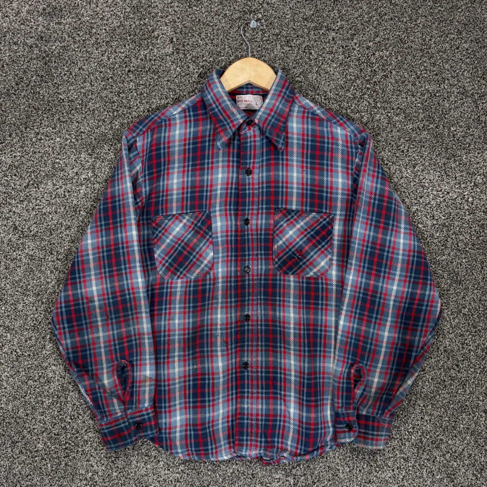 Vintage 70s Big Mac Flannel Shirt Mens L Multi Plaid Pockets JCPenney - FLAWS