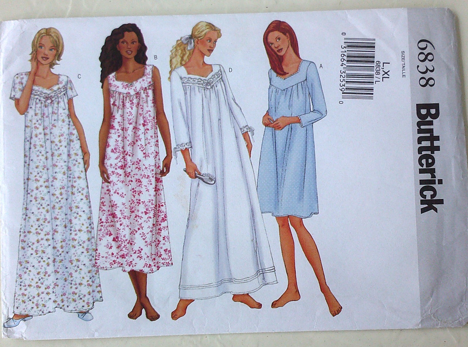Butterick 6838 Misses / Miss Petite Nightgowns Sewing Pattern L-XL 16-22