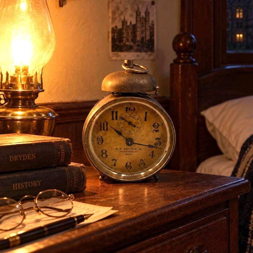 Antique c.1900 American Alarm Clock, W.H. Safford Jr. Nickel Case & Bell