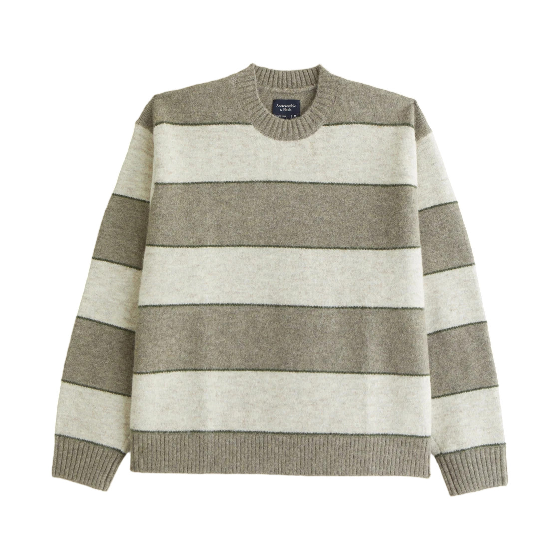 Abercrombie & Fitch A&F Essential Crew Sweater Olive Stripe Mens XL