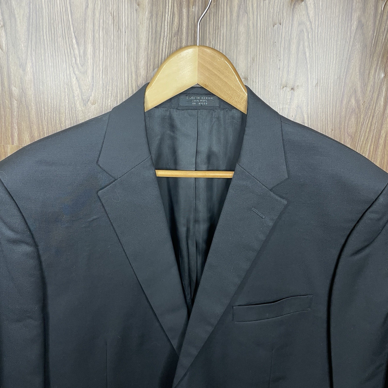 JNY Jones New York Blazer Jacket Mens 42L Black Solid 100% Wool Double Vented
