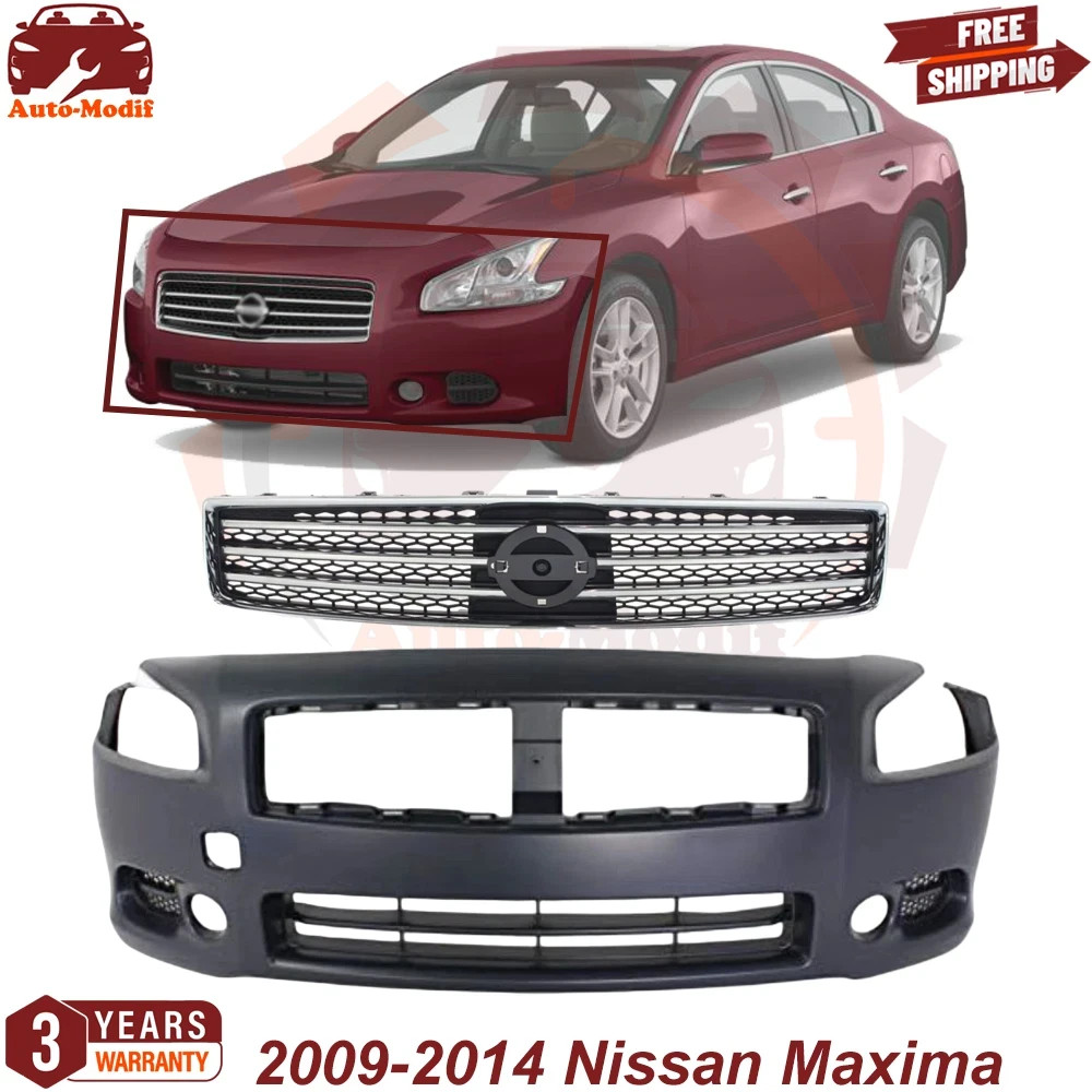 Front Bumper Cover Primed & Grille Assembly Kit For 2009-2014 Nissan Maxima Front Bumper Cover Primed & Grille Assembly Kit For 2009-2014 Nissan Maxima